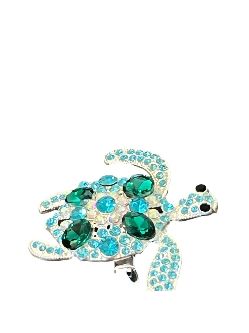 Crystal Turtle Brooch - Aqua & Emerald Accent FINAL PRICE DROP